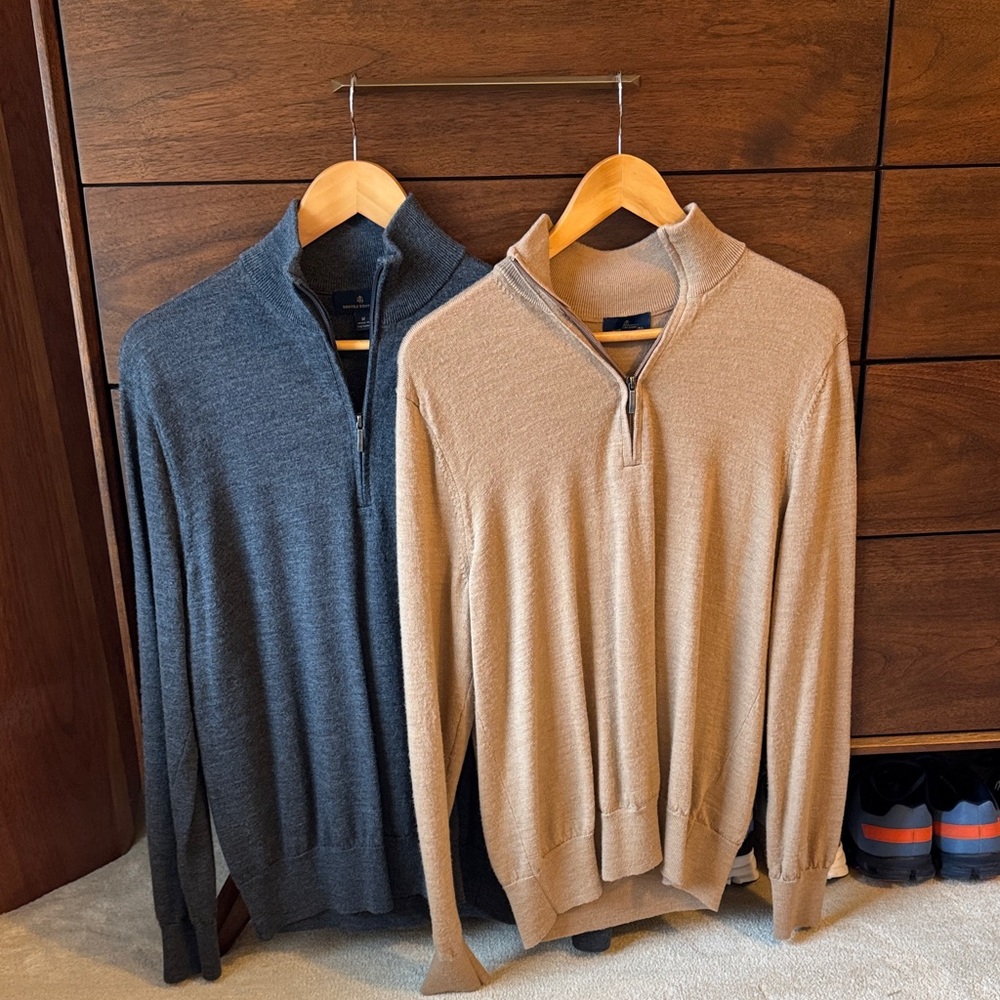 Brooks Brothers Men's Zip-Up Sweater - Charcoal and Beige